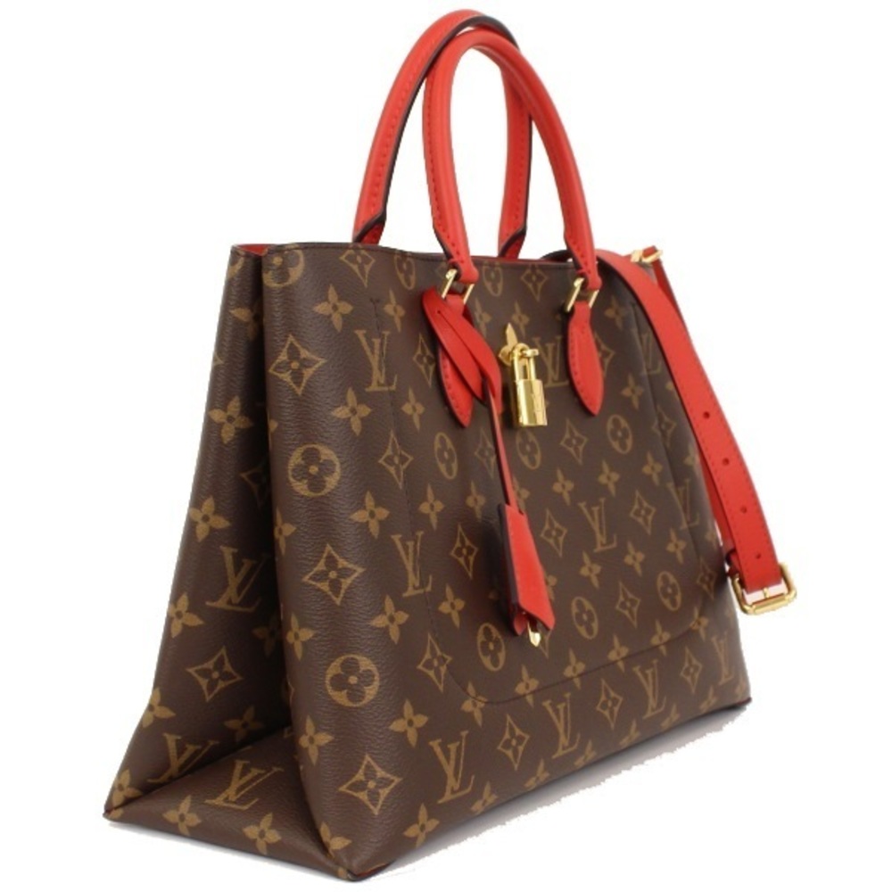Louis Vuitton Flower Tote Monogram Coquelicot Red Shoulder Bag Brown